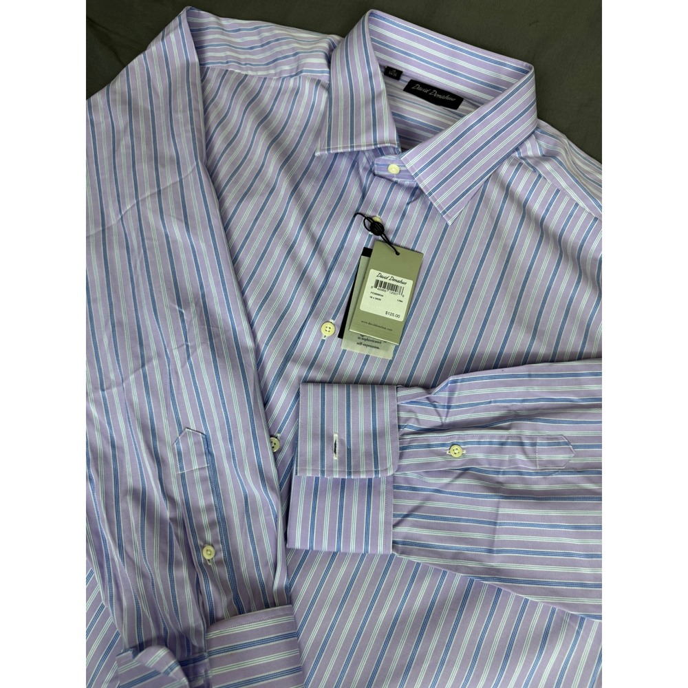 David Donahue Mens Lilac Striped French Cuff Dress Shirt 18 34/35 FC5959534 NWT